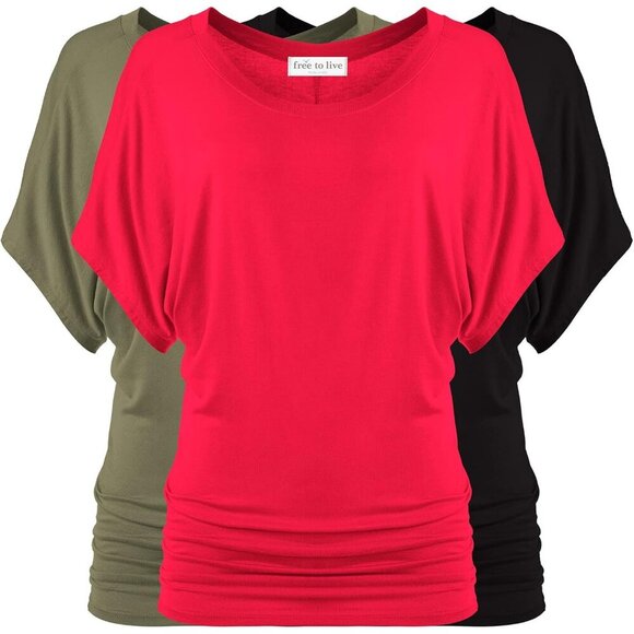 3 Pack Women's Short Sleeve Rayon Dolman Tops Casual Work Travel